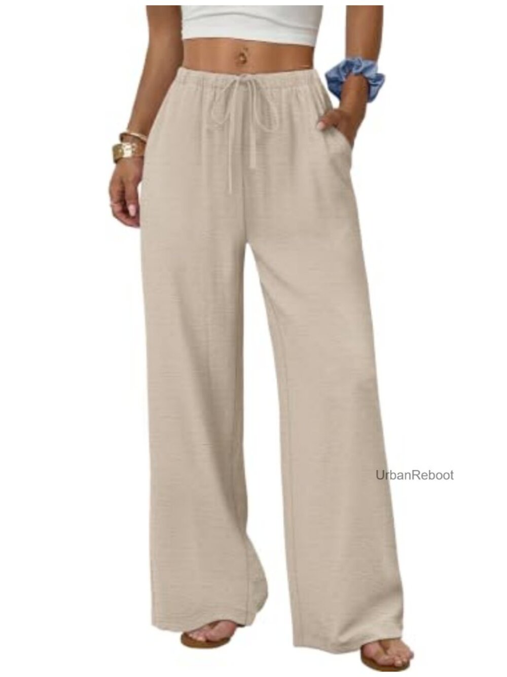 Wide Leg Palazzo Pants Drawstring Elastic Waist with Pockets Flowy Lounge